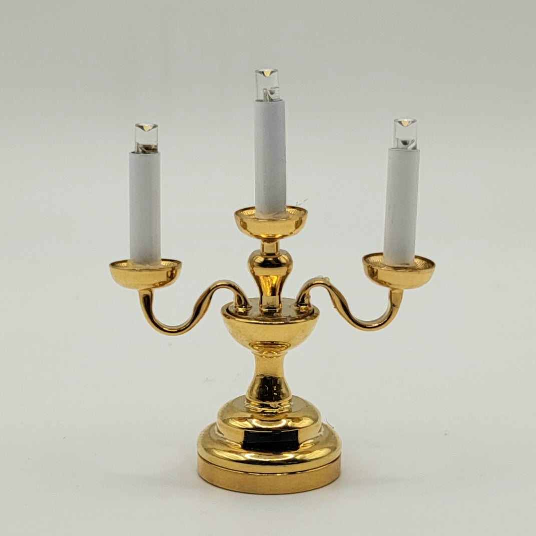 3-Arm Candelabra - 3 Volt Battery - 1/12 Scale Dollhouse Miniature