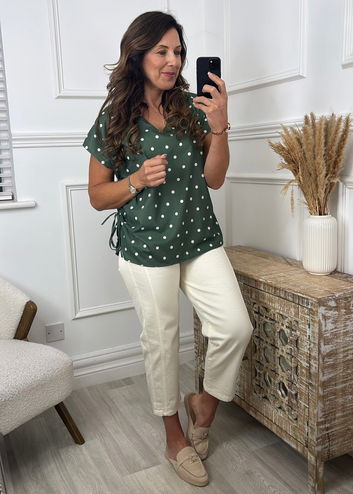 Emilia Khaki Polka Dot Blouse