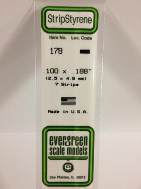 Evergreen .100" x .188" White Strip - Polystyrene - #178