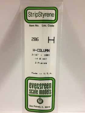 Evergreen H Column .188" - Opaque White Polystyrene - #286