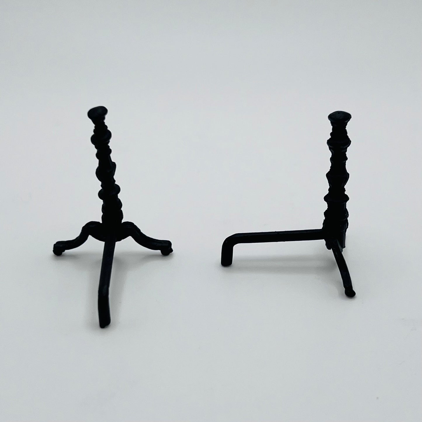 Pair of Black Andirons for Fireplace - 1/12 Scale Dollhouse Miniature