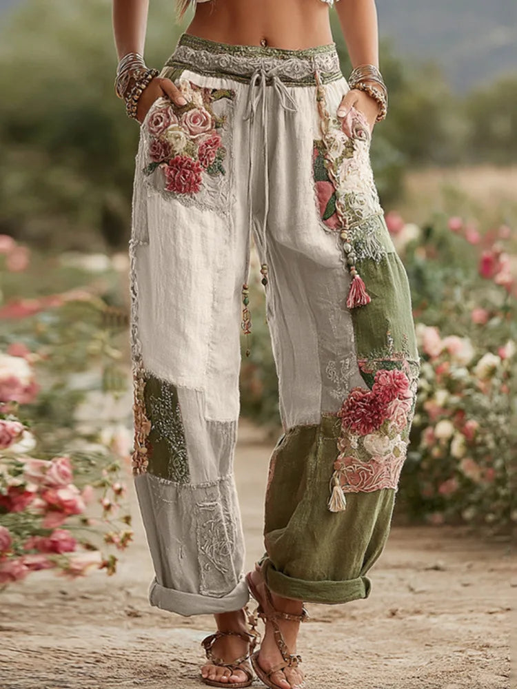 2026 New Women Pink 3D Floral Print Long Pants Elegant High Waist Straight Leg Trousers Casual Party Fashion Streetwear Bottoms