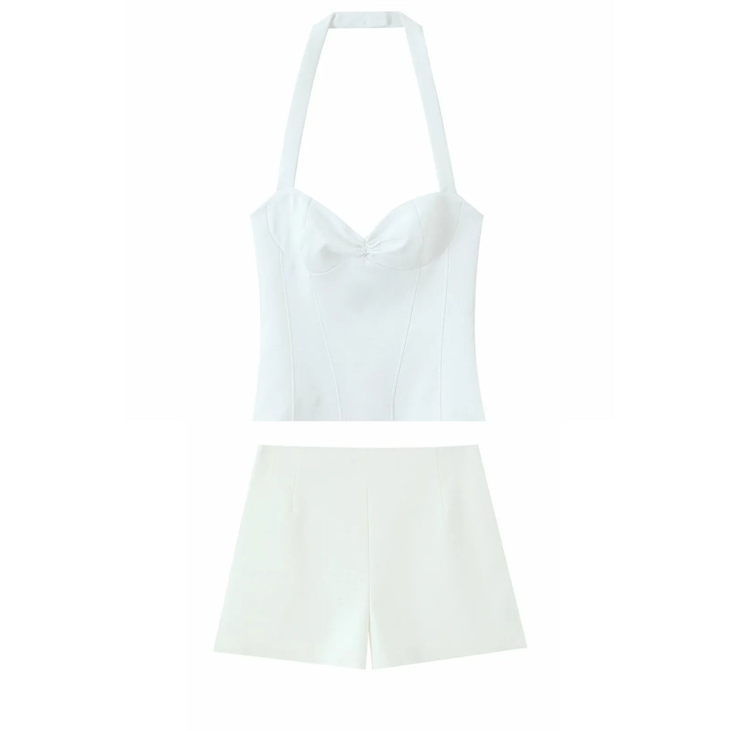 2026 Women New Fashion Suit Sexy Sleeveless Backless Polka Dot Halter Slim Short Top+Side Zipper Casual Short Skirts