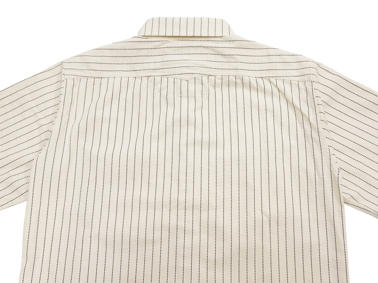 Sugar Cane Men's Short Sleeve Ecru Wabash Stripe Work Shirt 8.5 oz Cotton Twill Made in Japan (Fiction Romance SC37275 401A One-Wash)