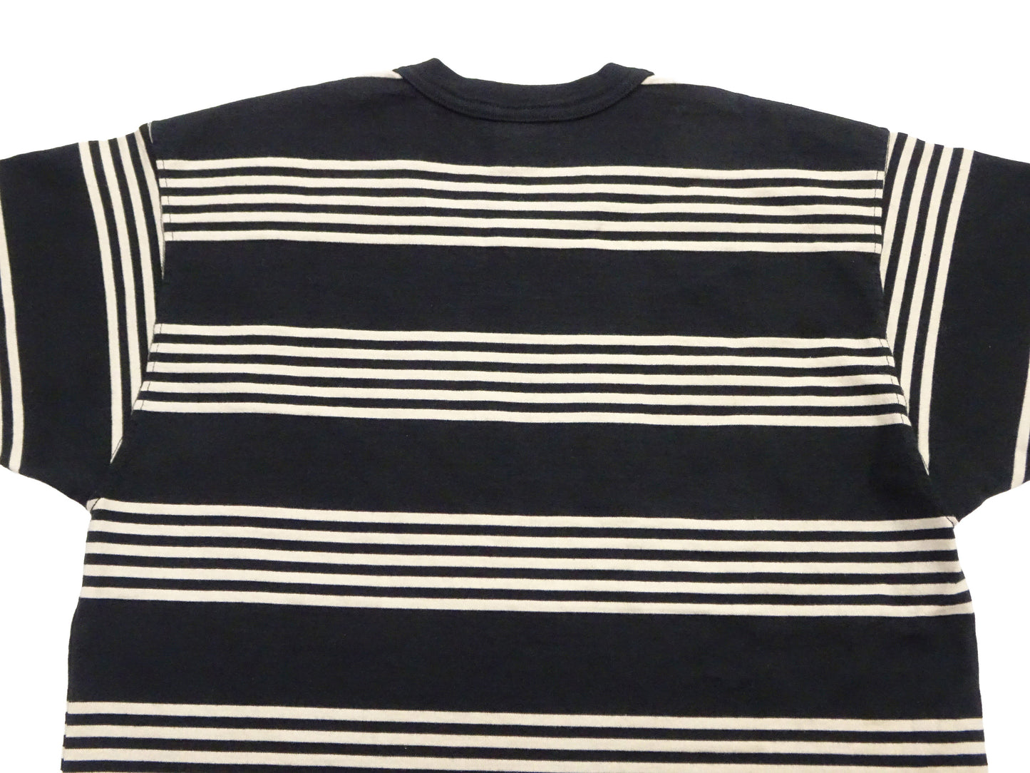 TOYS McCOY Men's Steve McQueen Inspired Multi-Border Striped Short Sleeve Crew Neck T-Shirt - Garment-Dyed Cotton Jersey - Made in Japan (TMC2616 041 Ivory x Black)