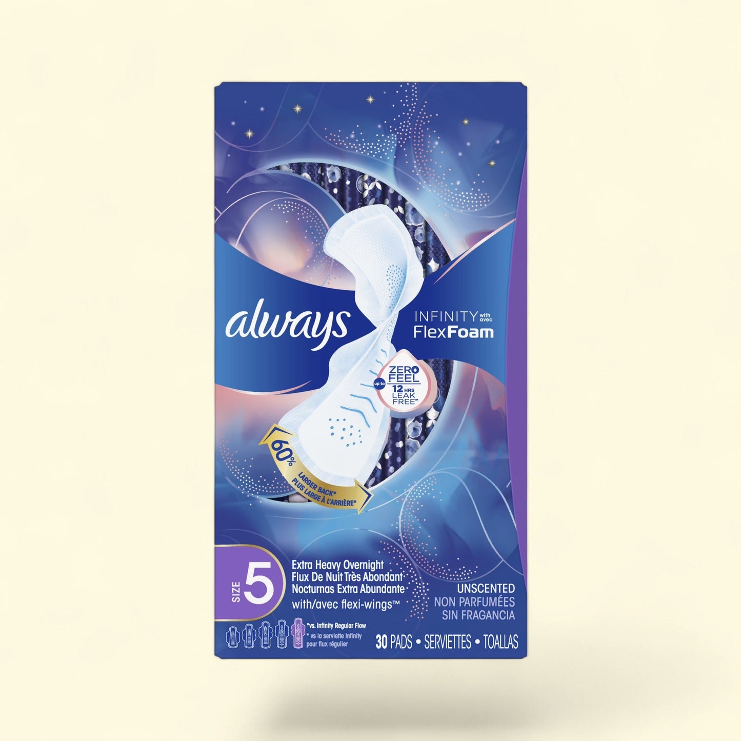 Always Infinity Feminine Pads with Wings, Size 5, 30 Ct