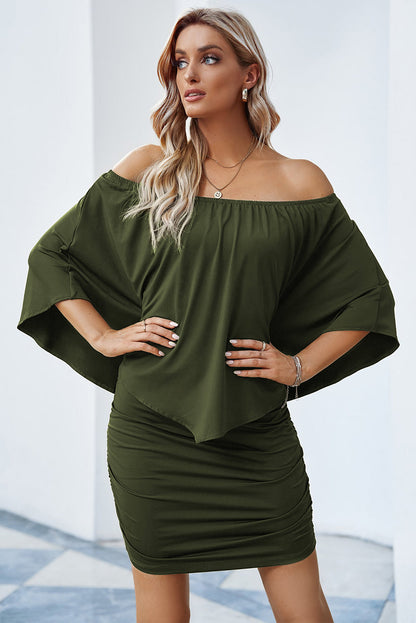Plus size  Dressing Layered Fiery Red Mini Poncho Dress