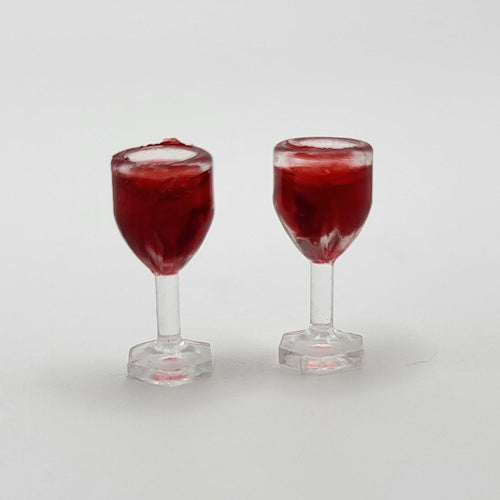 Glass of Red Wine - Plastic - Set of 2 - 1/12 Scale Dollhouse Miniature