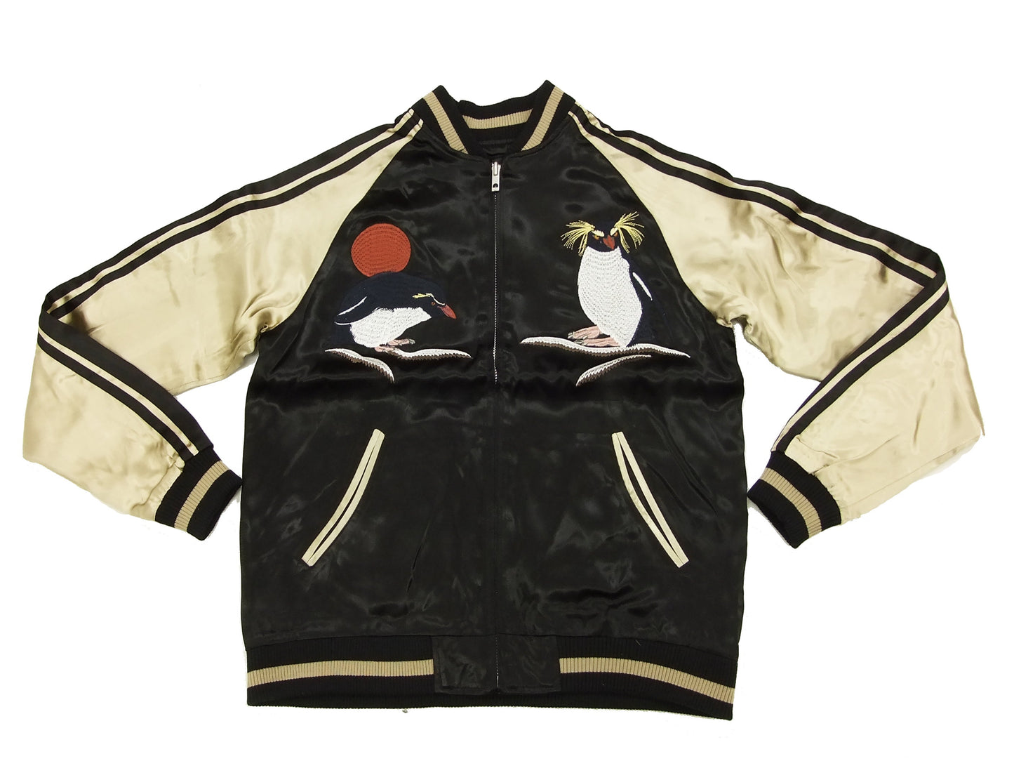 Japanesque Script Japanese Souvenir Jacket 3RSJ-036 Penguin Men's Sukajan Black/Gold