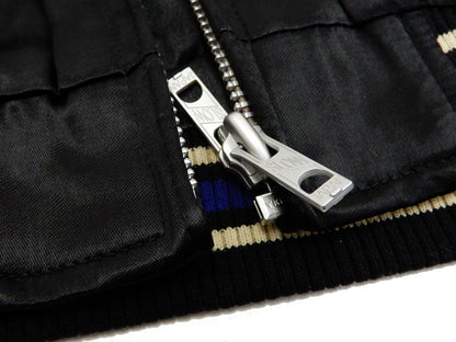 Japanesque Men's Japanese Souvenir Jacket Koi Fish Sukajan 3RSJ-047 Black/Navy-Blue
