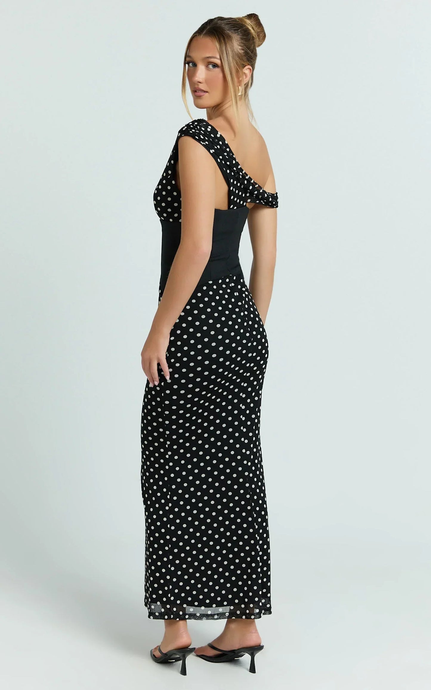 Ava Midi Dress - Asymmetrical Neckline Dress in Black