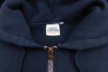 Studio D'artisan Plain Hoodie Men's Solid Zip-Up Hooded Sweatshirt 8087M Navy-Blue