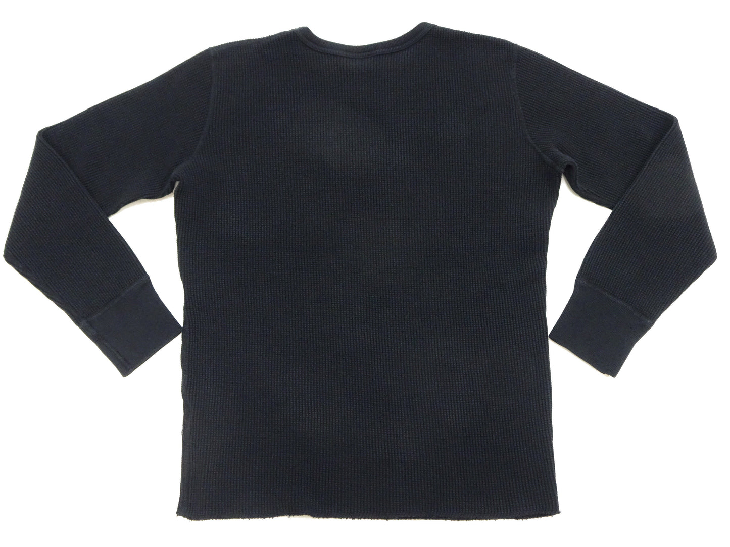 Studio D'Artisan Men's Heavyweight Waffle Knit Thermal Long Sleeve T-Shirt - 100% Cotton, Crew Neck, Ribbed Cuffs, Raw-edge hem, Made in Japan (SDA 9936) Black