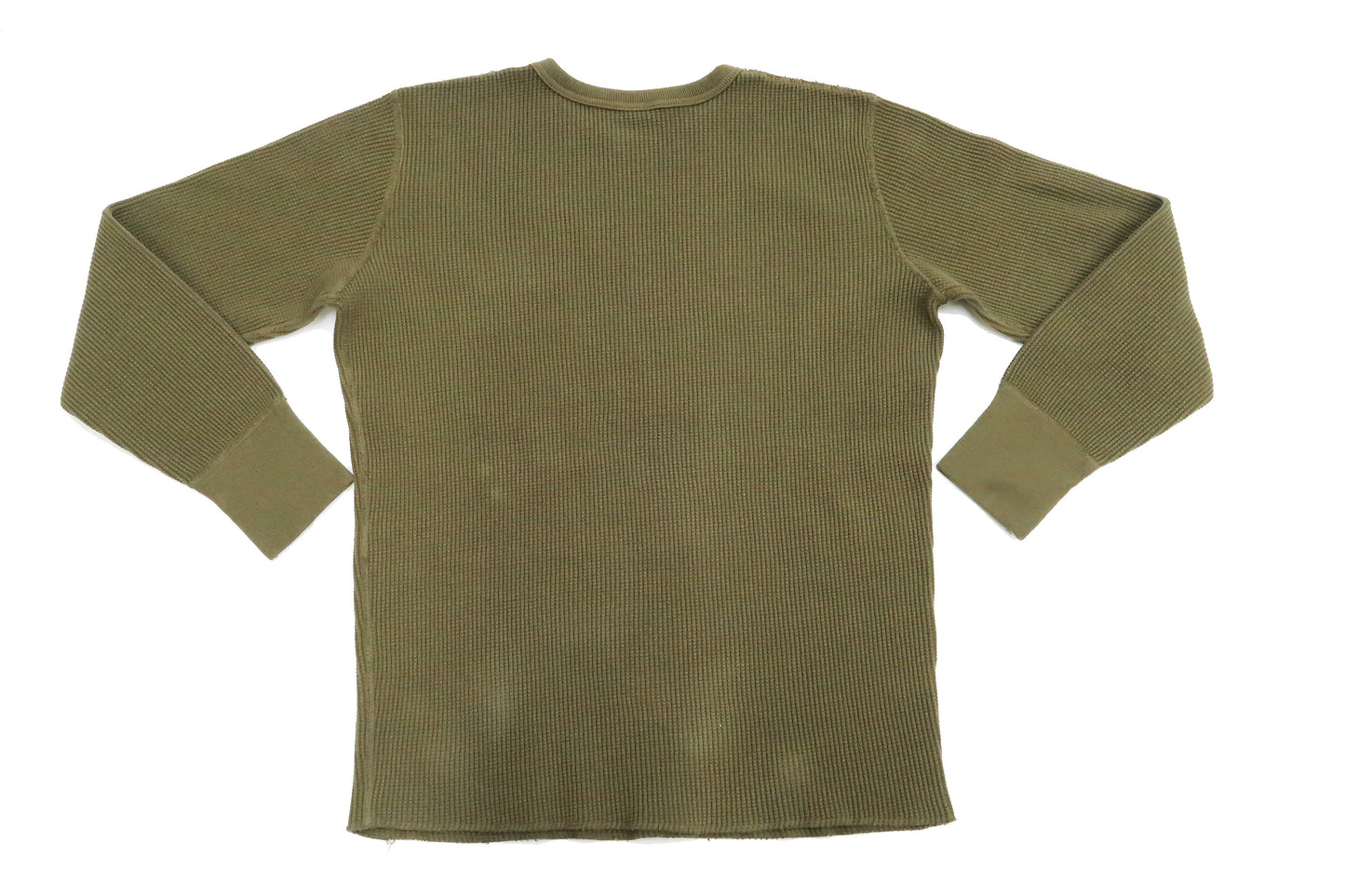 Studio D'Artisan Men's Heavyweight Waffle Knit Thermal Long Sleeve T-Shirt - 100% Cotton, Crew Neck, Ribbed Cuffs, Raw-edge hem, Made in Japan (SDA 9936) Khaki