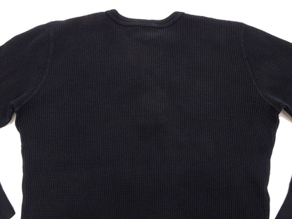 Studio D'Artisan Men's Heavyweight Waffle Knit Thermal Henley Long Sleeve T-Shirt - 100% Cotton, Ribbed Crew Neck Band, Ribbed Cuffs, Raw-edge hem, Made in Japan (SDA 9937) Black