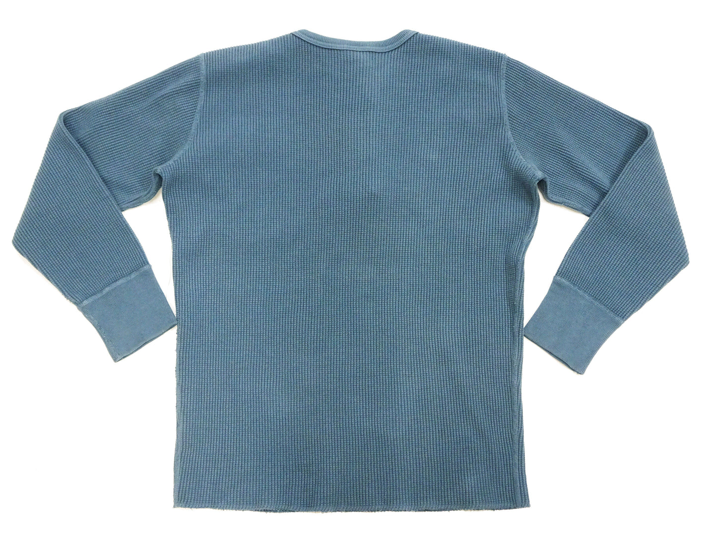 Studio D'Artisan Men's Heavyweight Waffle Knit Thermal Henley Long Sleeve T-Shirt - 100% Cotton, Ribbed Crew Neck Band, Ribbed Cuffs, Raw-edge hem, Made in Japan (SDA 9937) Faded-Blue