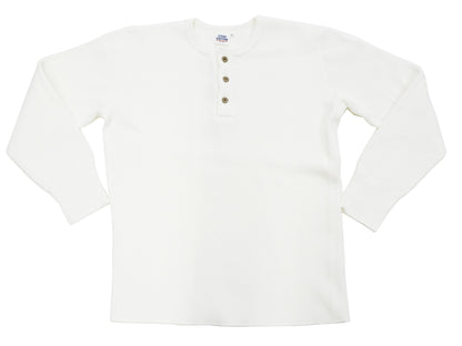 Studio D'Artisan Men's Heavyweight Waffle Knit Thermal Henley Long Sleeve T-Shirt - 100% Cotton, Ribbed Crew Neck Band, Ribbed Cuffs, Raw-edge hem, Made in Japan (SDA 9937) White