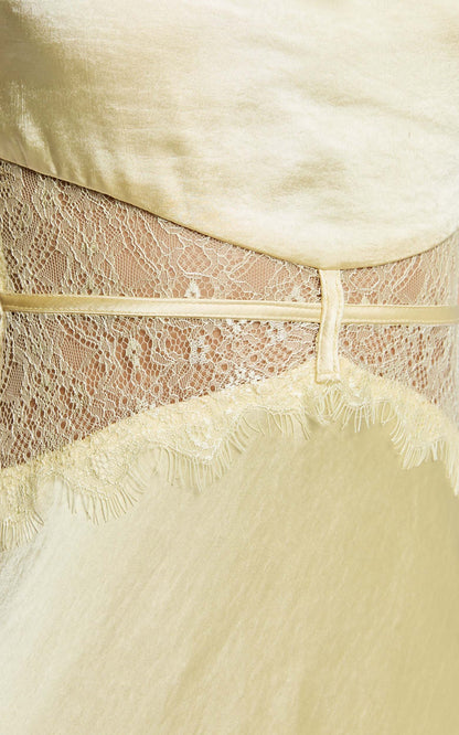 Estella Midi Dress - Asymmetrical Lace Detail Waist Slip Dress in Butter
