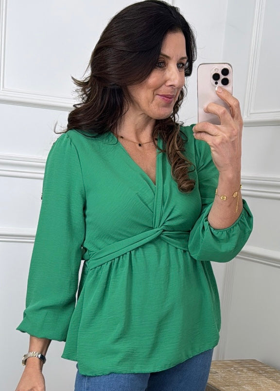 Sofiko Green Twist Front Top