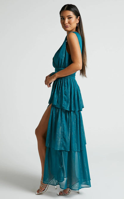 Alana Midi Dress - Short Sleeve Plunge Aline Dress in Emerald