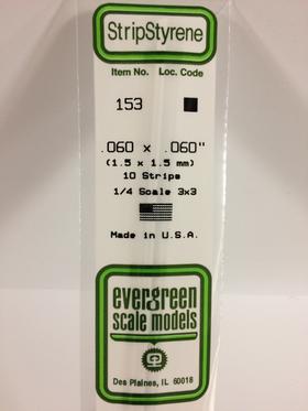 Evergreen .060" x .060" White Strip - Polystyrene - #153