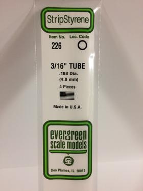 Evergreen Tube .187" Diameter - Opaque White Polystyrene - #226