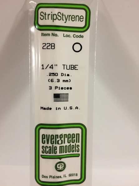 Evergreen Tube .250" Diameter - Opaque White Polystyrene - #228