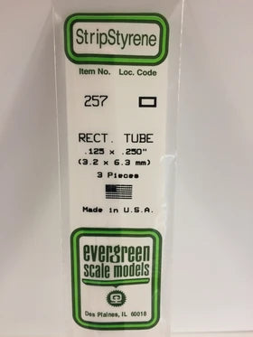 Evergreen Rectangular Tube .125" x .250" - Opaque White Polystyrene - #257