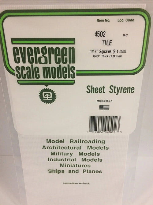 Evergreen Square Tile - 1/12" - Opaque White Polystyrene - #4502