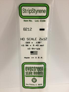 Evergreen HO Strips - 2" x 12" - Opaque White Polystyrene - #8212