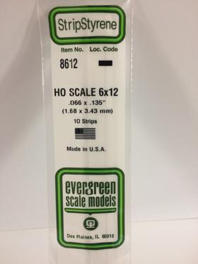 Evergreen HO Strips - 6" x 12" - Opaque White Polystyrene - #8612