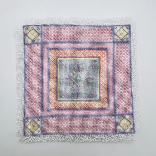 Handmade Cross-Stitched Small Pink Carpet - 1/12 Scale Dollhouse Miniature