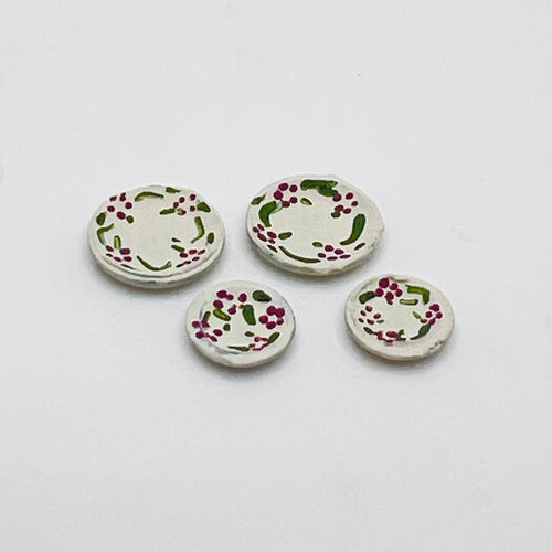 4 Metal Hand Painted Plates - 1/24 Scale Dollhouse Miniature