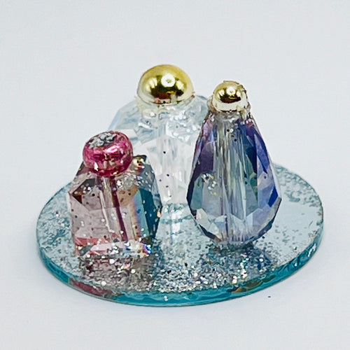 Perfume Bottles on Sparkly Tray - 1/12 Scale Dollhouse Miniature