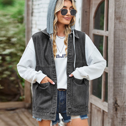 Women Clothing Loose Denim Waistcoat Vest Casual Vest