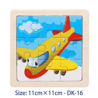 11cm/4.33in Kids Wooden Jigsaw Puzzle Games Cartoon Animal Vehicle Pattern Children Montessori Educational Toys