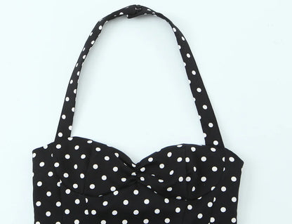 2026 Women New Fashion Suit Sexy Sleeveless Backless Polka Dot Halter Slim Short Top+Side Zipper Casual Short Skirts