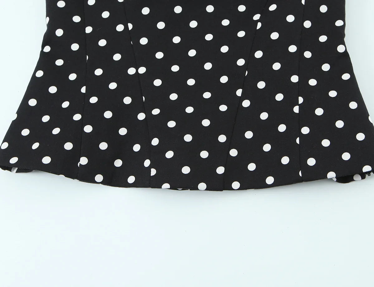 2026 Women New Fashion Suit Sexy Sleeveless Backless Polka Dot Halter Slim Short Top+Side Zipper Casual Short Skirts