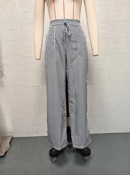 2026 new striped trousers casual and versatile street fashion loose wide leg women