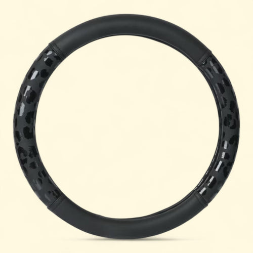 Auto Drive Black Leopard Faux Leather Steering Wheel Cover, Universal Fit for Sedans, SUVs, 1 Set
