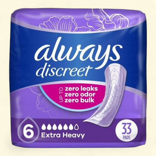 Always Discreet Incontinence Pads, Extra Heavy Absorbency, Regular, 33 Ct