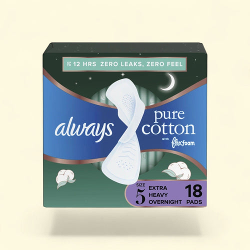 Always Pure Cotton Feminine Pads With Wings, Size 5, 18 Count
