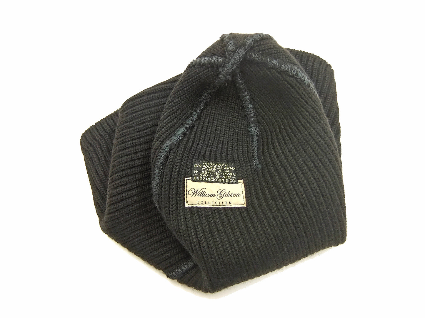 Buzz Rickson William Gibson Men's Plain Wool Knit Cap - U.S. Army Air Forces A-4 Model Reinterpreted in Black BR02272