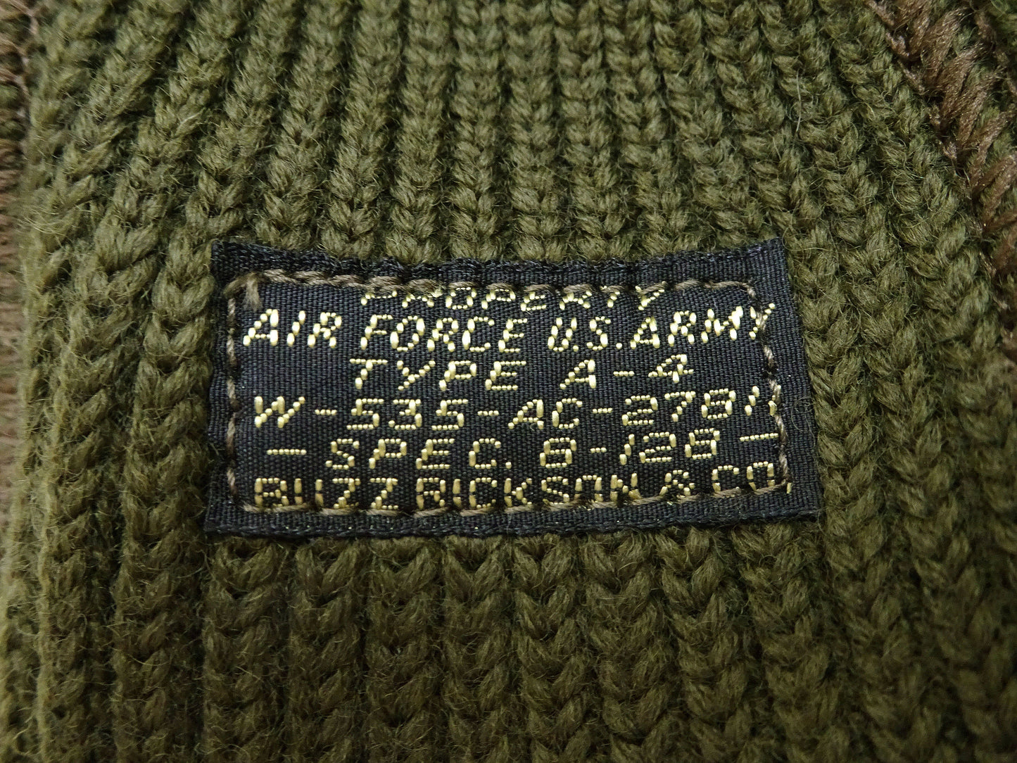 Buzz Rickson Watch Cap Men's Wool Winter Knit Hat USAAF A-4 Mechanics Cap with Stencil BR02756 Olive