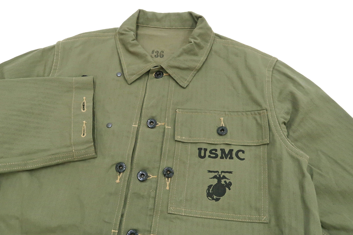 Buzz Rickson Jacket Men's Reproduction of WW2 USMC P44 HBT Utility Jacket P-44 BR15123 Olive
