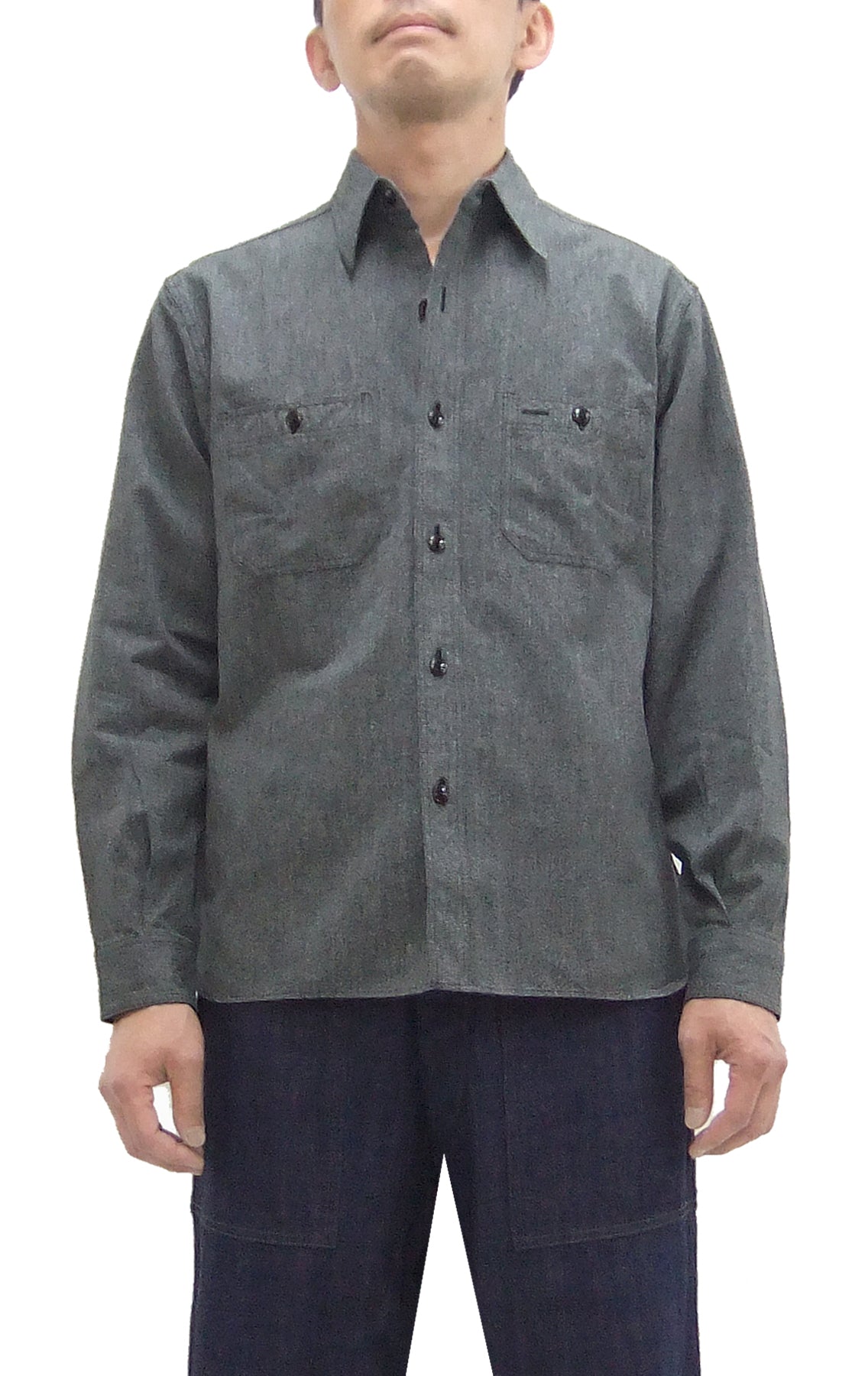 Buzz Rickson Cotton Covert Work Shirt - Men's Casual Vintage-Style Long Sleeve Button Up Shirt BR26082 119 Heathered-Black