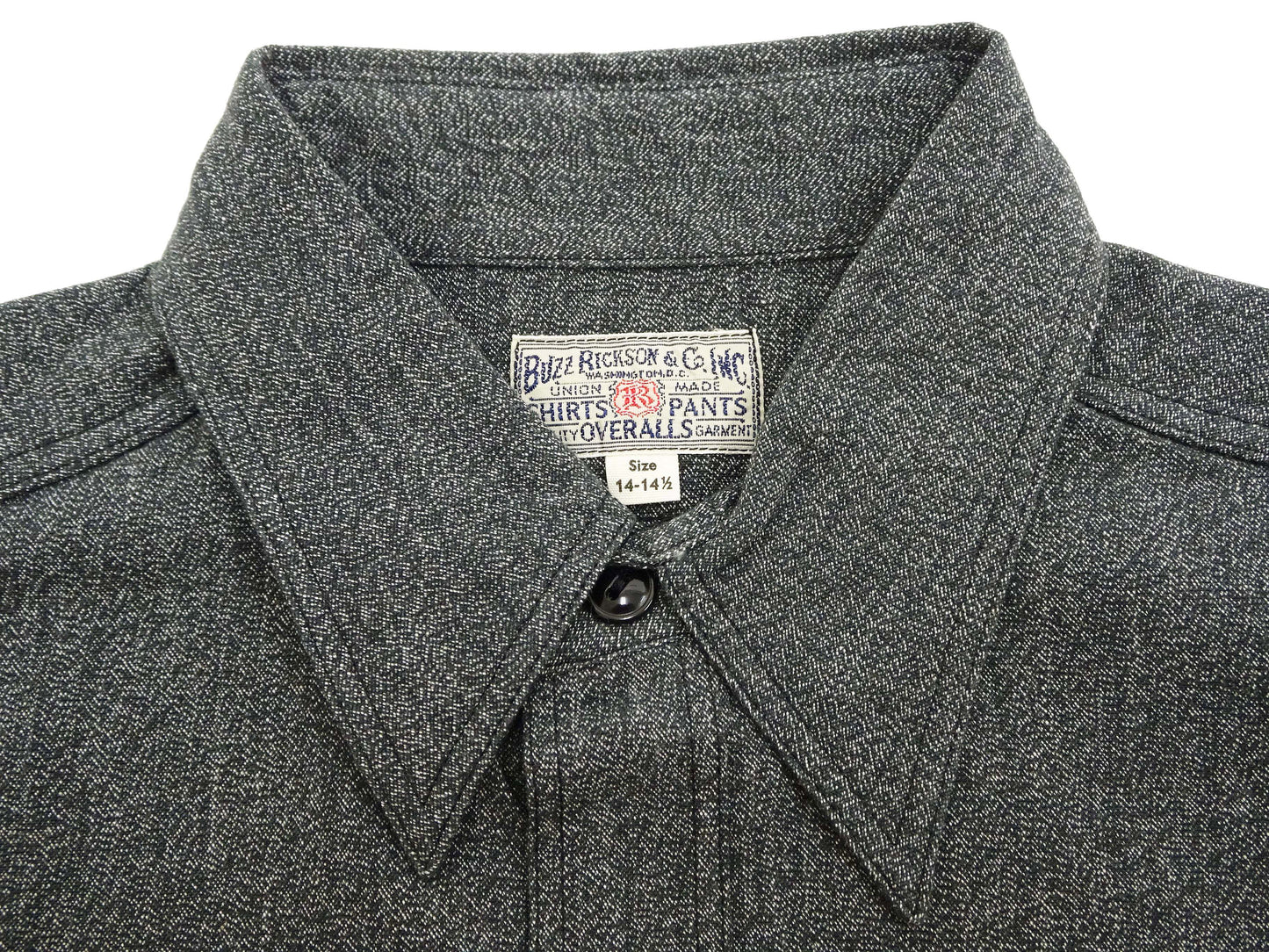 Buzz Rickson Cotton Covert Work Shirt - Men's Casual Vintage-Style Long Sleeve Button Up Shirt BR26082 119 Heathered-Black