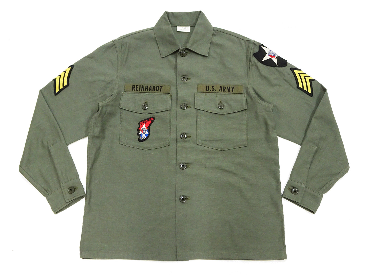 Buzz Rickson Men's U.S. Army OG-107 Utility Shirt with Patches (Relaxed Fit) - John Lennon Model Reproduction - Made in Japan (BR29586 Olive)
