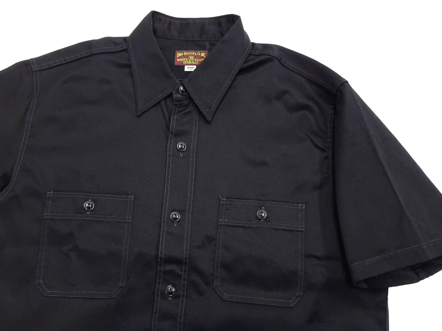 Buzz Rickson Herringbone Work Shirt - Men's Casual Military-Inspired Solid HBT Short-Sleeve Button-Up Shirt BR39530 119) Black