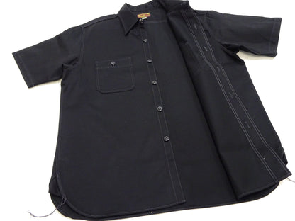 Buzz Rickson Herringbone Work Shirt - Men's Casual Military-Inspired Solid HBT Short-Sleeve Button-Up Shirt BR39530 119) Black